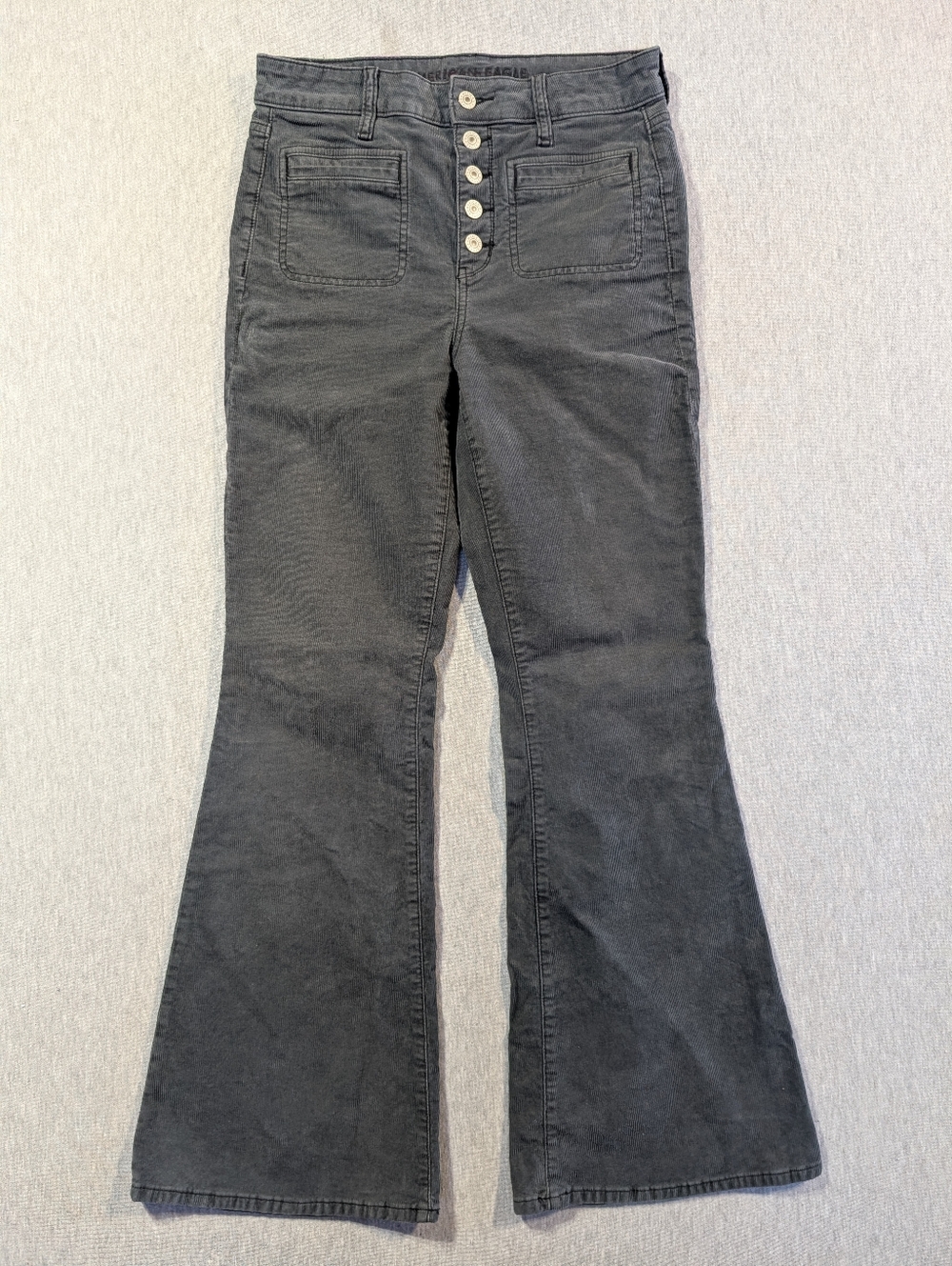 American Eagle Super Hi-Rise Flare Corduroy Pants Size 6 Gray